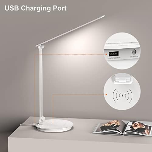 Светодиодна Настолна Лампа Vansuny с Безжично Зарядно устройство, USB Порт за зареждане на Допир, Офис лампа с регулируема яркост,