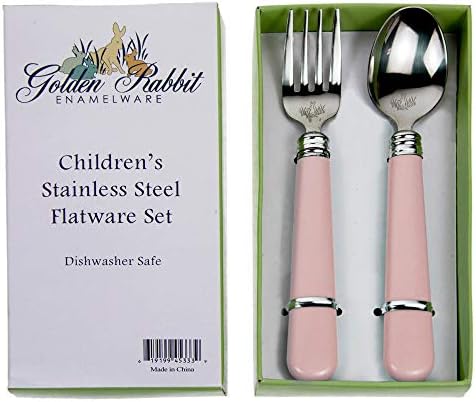 Эмалированная Прибори Golden Rabbit - Пастельно-Розово Модел - Подаръчен комплект прибори за хранене от 2 теми
