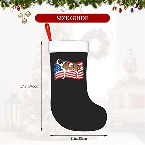 QG ZZX Кучето на свети бернар Флаг на САЩ Коледен Отглеждане на Коледни Чорапи, Окачен Чорап За Камина 18 Инча Празнична Украса