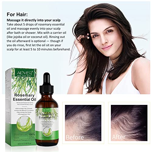 Етерично масло от розмарин, Местно масло от розмарин за растежа на косата, Органично Натурално, Намалява Загубата на коса, Дълбоко подхранване