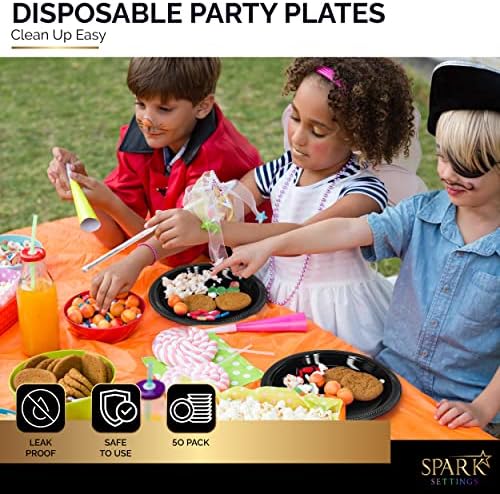 За еднократна употреба Пластмасови чинии Amcrate Черни, Пластмасови Кът чинии с диаметър 10,4 инча, Здрави чинии за Еднократна