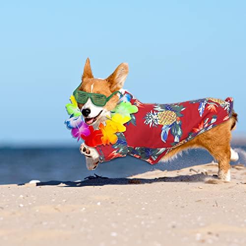 SMXXO/ Комплект от 3 теми, Хавайска Риза за Кучета, Облекло за Кутрета с Отвесни Слънчеви Очила и Пъстър Венец, Лятна Тениска за кучета