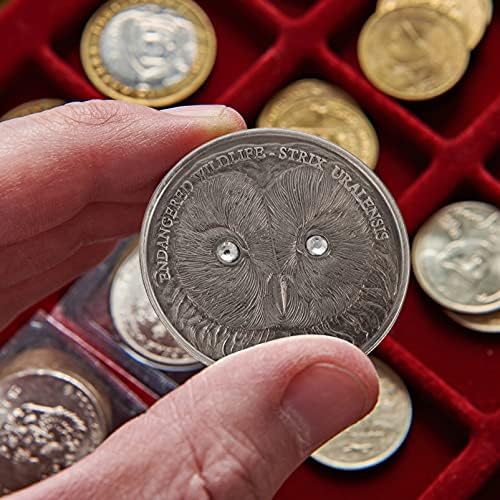 NUOBESTY Десктоп Бижу С Инкрустиран Диамант Монета Животно Монета Занаят Диамант Ретро Възпоменателна Монета Животно Монета (фигура Сови)