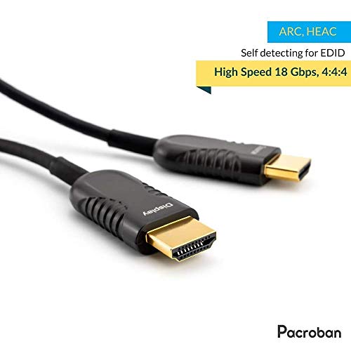 Pacroban Ултра-Оптичен кабел HDMI 100 метра 4K 60 Hz, HDR, HDCP 2.2, 18 Gbit/ s, Активен, с Висока скорост, Висока резолюция на видео 4K при 60 Hz 4: 4: 4 Тънък, лек HDMI + 5 (100 фута)