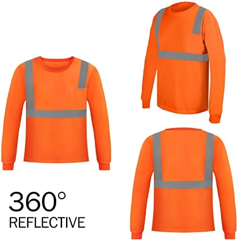 Нова мъжки Защитна тениска Olym с Висока Видимост, Отразяваща Дълъг Ръкав Работна Риза Дишаща 2 елемента и 3шт