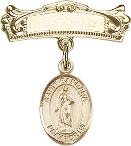 Детски икона Jewels Мания с чар Света Барбара и извити полирани игла за бейджа | Детски иконата със златен пълнеж с чар Света Барбара