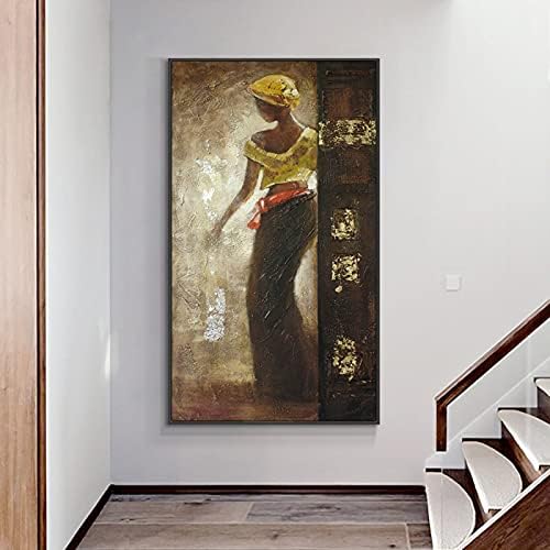 YZBEDSET Абстрактни Африкански Жени с Жълт шал на Картината Ръчно Рисувани Живопис с маслени бои Върху Платно Стенно