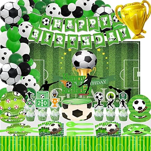Украса за футболните партита, Аксесоари за футболните Партита за рожден Ден Включва Футболна топка, Банер честит Рожден Ден, Topper за