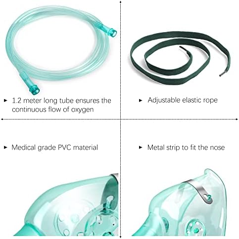 Кислородна маска за лице за възрастни от 2 опаковки с шнорхел 6,6 инча и регулируема еластична лента - Размер L