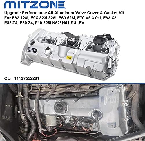 MITZONE Upgrade Performance Изцяло Алуминиева капачка на вентила и комплект уплътнения е Съвместима с BMW E82 128i, E9X 323i 328i, E60 528i, E70 X5 3.0 si, E83 X3, E85 Z4, E89 Z4, F10 528i N52/N51 SULEV