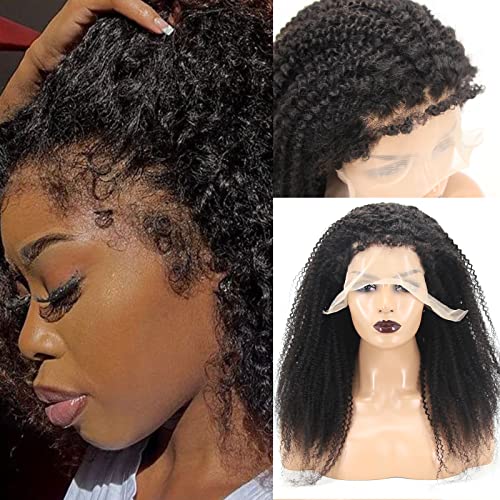 зигзагообразные коса Афро Къдрава 13x6 Перуки от Естествена Коса на Дантели за черни жени 4C, Линията на Растеж на косата в краищата 250% Плътност,