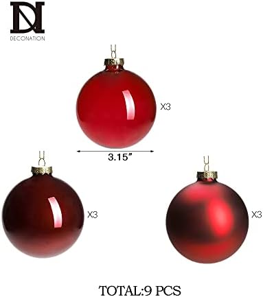 Декорация за коледни топки от Тъмно Червено стъкло DN DECONATION, 3,15 Висящи Коледни Дрънкулки за Декорация на Коледната елха,
