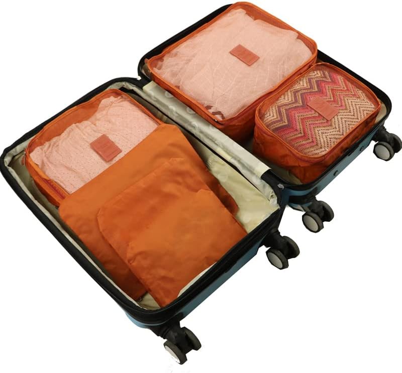 Пътна чанта за съхранение на багаж и облекла от 6 теми, водоустойчива чанта за сортиране, комплект от 6 теми за съхранение (в оранжево)