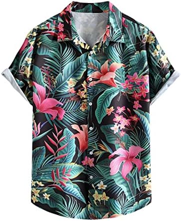 Хавайска Риза с къс ръкав за Мъже, Летни Тениски с Тропически Принтом, Ежедневни Риза Aloha Копчета, Свободна Плажна Риза