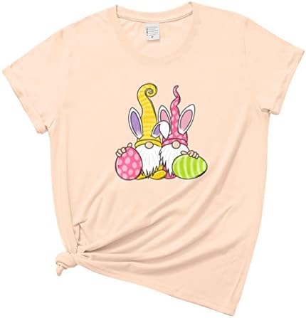 Великден Тениска за Жени, Лъки Риза, Тениски с Сладък Заек, през Цялата Деколте, Къс Ръкав, Забавна Цветна Тениска С Писмото Принтом