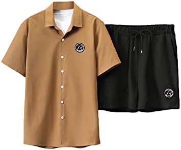 Мъжки Комплект Ризи копчета с Надпис GORGLITTER, Залатанный с къс ръкав, Риза с яка-часова, къси Панталони с Джобове дантела прозорци,