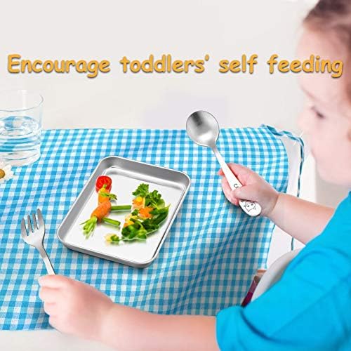 В чиниите на децата E-далеч от неръждаема стомана, 4 предмета, Мини-Комплект метални места за хранене на ястия за деца по-малки деца, 7,3 x 5,3 x 0,75, нетоксични и безопасни