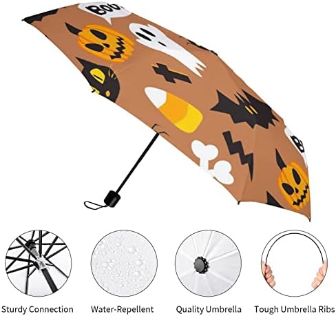 Хелоуин Бу Призрак 3 Гънки Пътен Чадър Анти-UV Ветроупорен Чадъри Модерен Автоматичен Чадър на Открито
