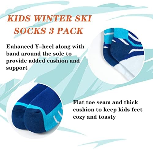 Qterdiz Ски Чорапи За Момчета Зимни Топли Сноубордические Чорапи за Момчета и Момичета, Дебели Минерални Чорапи за Каране на Кънки на лед, 3 опаковки