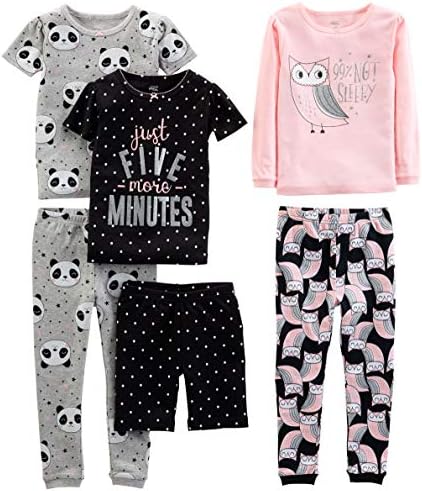 Памук пижамный комплект Simple Joys by Carter's, за бебета, деца малки деца и момичета от 6 теми, плътно в близост до тялото