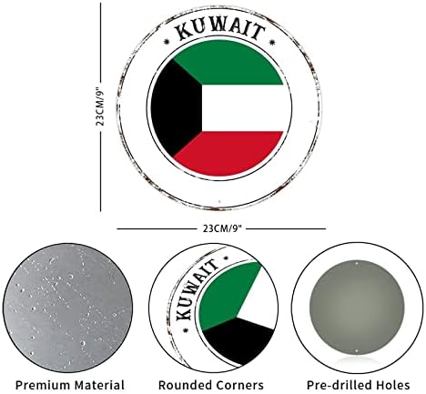 Кувейтска Национален Флаг Метален Венец Знаци В Стил Кънтри Алуминиева Кръгла Метална Плоча, с монтиран на стената Художествен Окачен Декор,