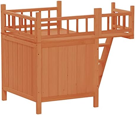 NA Пет Дървени Котешки Къщичка За Ползване на детска стая с Балкон Оранжево-Червен