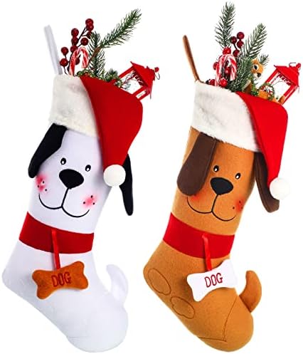 Skylety 2 Бр. Коледни Чорапи за Кучета с Бродирани Модел Кучета Коледен Отглеждане Декоративен Филц Персонализирани Чорапи за Кучета Коледен Окачен Отглеждане на дома