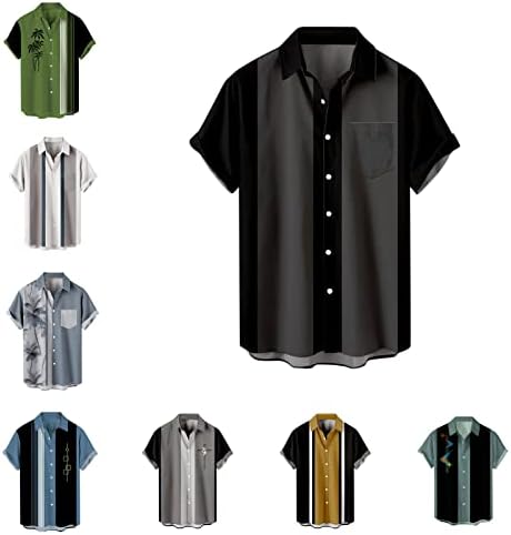 Реколта Ризи за Мъже, Ежедневни Ризи за Боулинг Копчета, 50-те години, Стила Рокабили, Къс Ръкав, Нормално Кацане, Хавайски Ризи