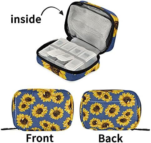 Слънчоглед синьо модел хапчета случай на хапчета организатор Box лаптоп чанта с цип калъф витаминни добавки, лекарства за пътувания за 7 дни семеен хотел, къмпинг би?