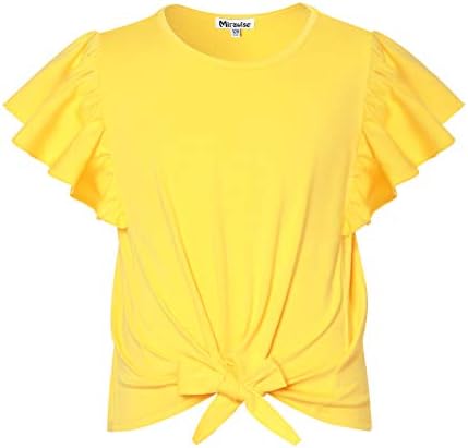 Летни Ризи с Къси ръкави и Набори за момичета, Върхове с завязками Отпред и Възел, Тениска, 6-13 далеч години