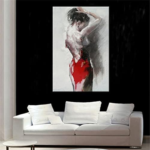 YFQHDD Младо Момиче с Червена Рокля Художествена Рисувани Живопис с маслени бои на Платно с Ръчно изработени Начало Декор в Хола (Цвят: D, Размер: 75x110 см, Без рамка)