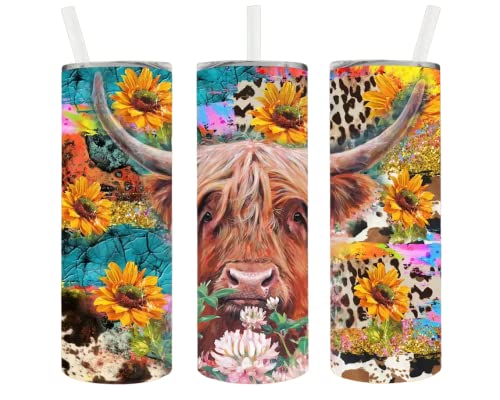Опаковка за Сублимация на Цветята чаши Highland Cow - Готова за Уплътняване Прехвърляне на Слънчоглед Крави, Директен чаша на 20 грама, Прехвърляне на чаши, Ферма