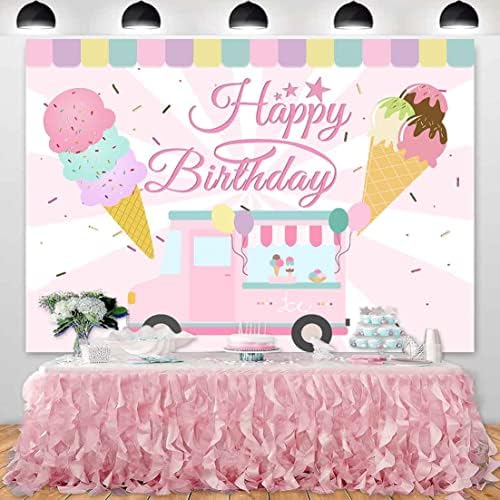Sensfun Фон за рождения Ден на Сладолед Магазин Камион със Сладолед, Сладки Годишният Фон За Снимки на партита За малки момичета, Ето