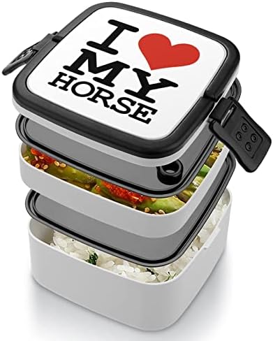 I Love My Horse Bento Box Двуслойни Универсален Штабелируемый Контейнер за Обяд с Лъжица за Пикник, Работа и Пътуване