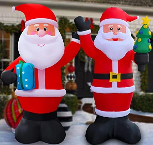 SEASONBLOW LED Осветен Надуваем Коледен 10-Крак Дядо Коледа с Подарък Кутия и 9 Фута Дядо Коледа с Дърво за Косене на трева,