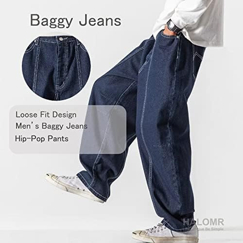 Мъжки панталони Свободно Намаляване на Carpenter Jean HALOMR, Големи Широки Памучни Панталони Деним в стил Хип-Хоп