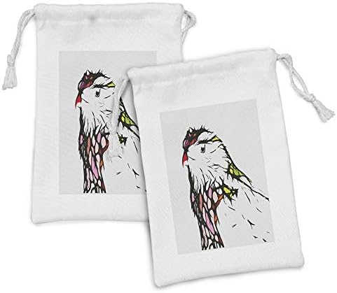 Преносимото Платнена торбичка за животни, Комплект от 2 теми, Скица портрет на Главата пиле с Цветни акценти, карикатура на Зоопарк за домашни любимци, Малка чанта н