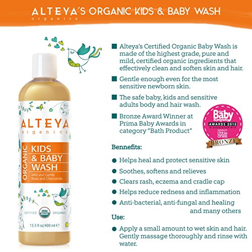 Alteya Organics Kids & Baby Wash Сертифициран от Министерство на земеделието на САЩ Органичен грижи за дете, 13,5 Течни унции