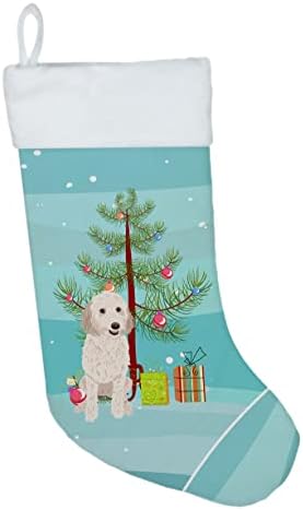 Caroline's Treasures WDK3011CS Doodle Cream 1 Коледен Чорапи, чорапи за окачване на камината, Коледен Сезон, декорация за Партита,