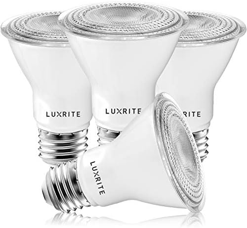 LUXRITE 4 Опаковки led лампи PAR20, което е равно на 50 W, ярка Бяла 5000 До, Led лампа-прожектор с регулируема яркост, За помещения и на улицата, 7 W, 500 Лумена, За влажна среда, Станд?