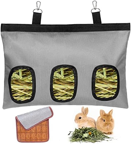 VCZONE Чанта за храна за Заек Сено и Двустранен Мат, Подвесная чанта за храна за морски Свинчета, Зайци, Чинчили, дребни животни, Чанта за хранене със сено от плат Оксфо?