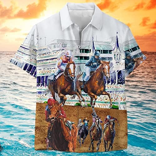 Хавайски Ризи с Удоволствие Коне за мъже и Жени, за Любителите на конни Надбягвания, Хавайски Летни Ризи с Къс ръкав, Свободно