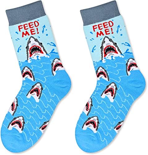 HAPPYPOP Boy ' s Crew Новост, Подарък Чорапи за спортни Храни Crazy Shark Animal Space, Feedshark, 7-10 Години