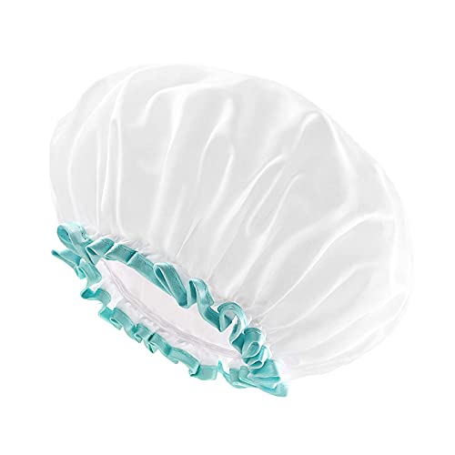 Бяла шапка за душ Mikimini за дълга коса, 1 опаковка, 12-инчов Шапка за душ с голям размер и серията Rainbow, 1 опаковка, 12-инчов Двойна Водоустойчива мека подплата PEVA (C)