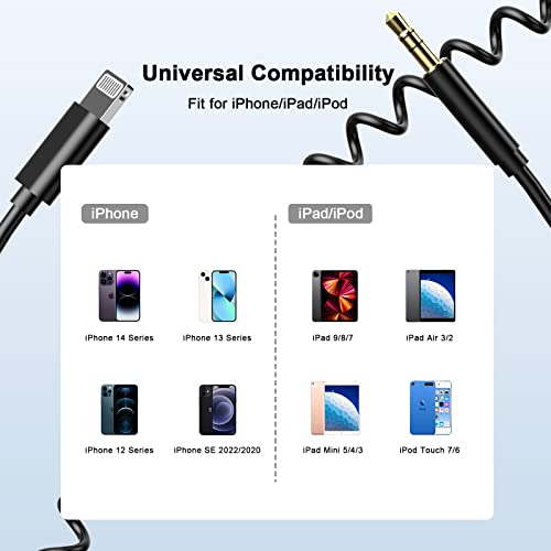 Навити Aux кабел за iPhone, [Сертифициран от Apple Пфи] 3,3-крак Спирален кабел-адаптер Lightning-3.5mm Aux Audio, Съвместим