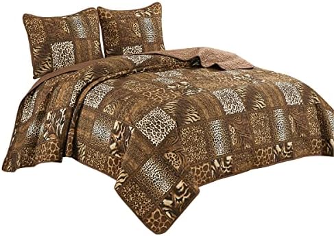 WPM WORLD PRODUCTS MART Постилка за легло от 3 теми с домашен любимец принтом, комплект одеяла с принтом Леопард, Зебра, Леопард, Спално бельо, в стила на Джунглата, Селска къща,