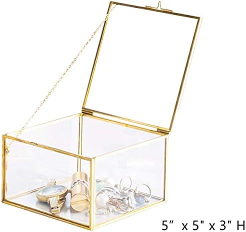 Utopz Златни Стъклени Бижута На Паметта Квадратна Кутия За Домашен интериор Дисплей Ретро Стъклен Органайзер За Бижута, Декоративни
