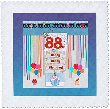 Триизмерен образ на етикет на 88-ия рожден ден, торта, свещи, балони, подаръци. - Квадрати за завивки (qs_360023_10)