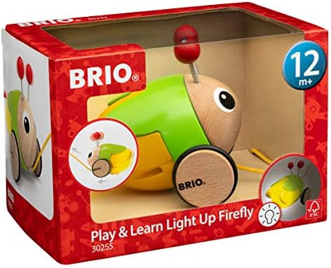 Brio Бебе Toddler 30255 - Тянущий за себе си Светлия Огън - Дървена Тянущая Е играчка с функция осветяване за деца на възраст от
