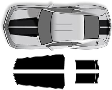 Графичен комплект с ивици на предния капак и багажника Factory Crafts 3M Vinyl Стикер, Съвместима с Chevrolet Camaro 2010-2015 - Черен Гланц